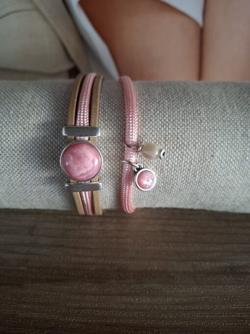 nadine armband qoss paracord leer roze