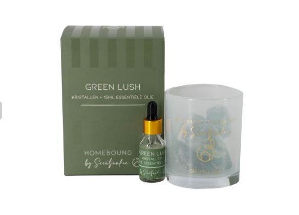 Geur kristal met essentiële olie - Green Lush - GB0284 - Fris zoetige geur met hints van Bergamot en Cedar - 9,6x9,6x14 cm