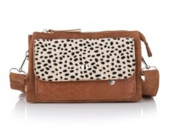 Compacte schoudertas met cheetah print