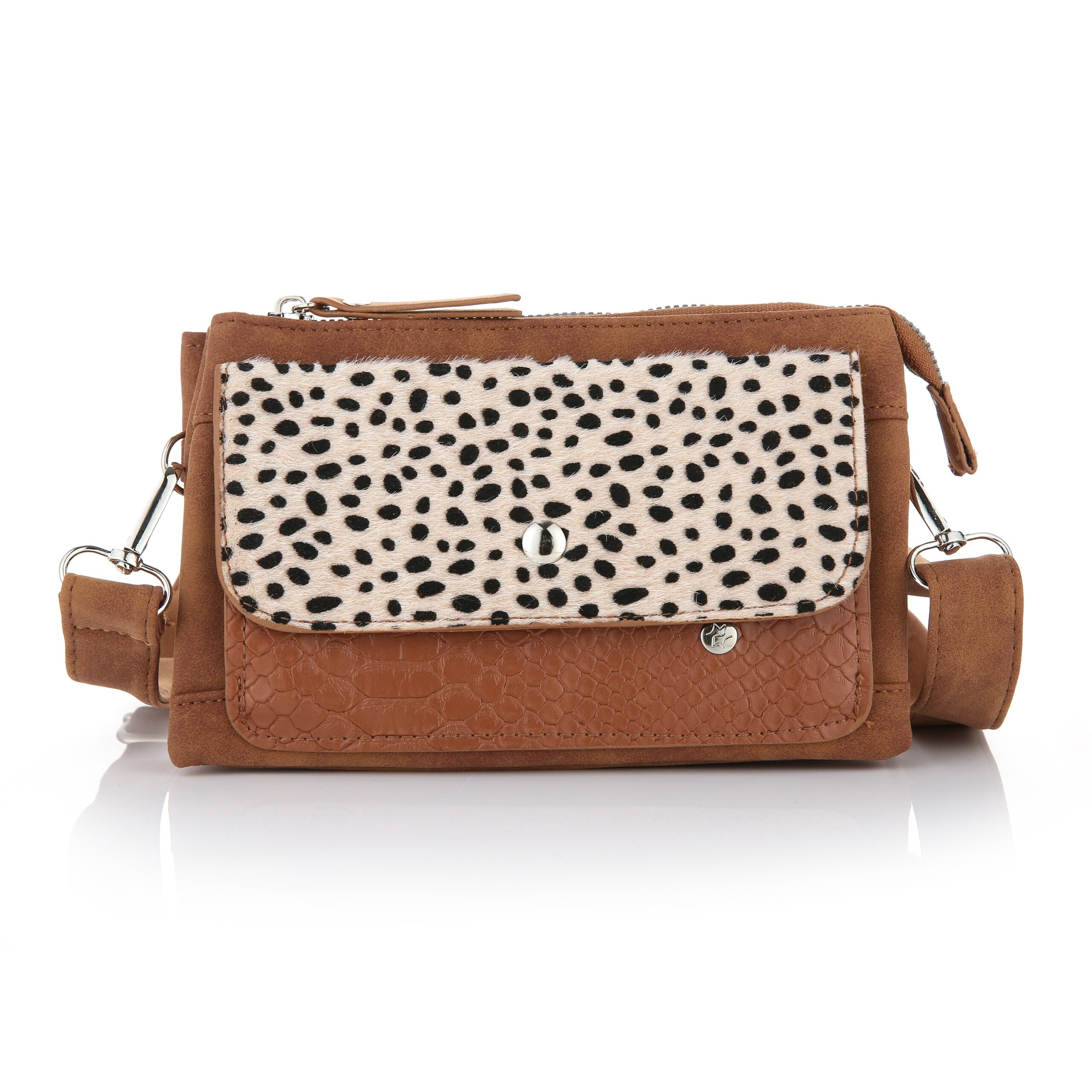 Compacte schoudertas met cheetah print